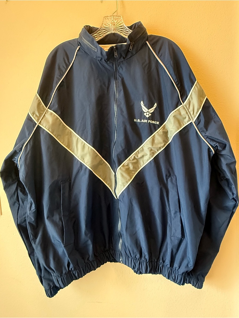 US Air Force PTU Jacket Mens XL Blue Reflective Hooded Windbreaker Skilcraft